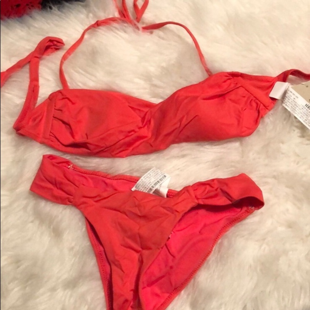 Zara Coral Red Bikini Swimsuit Small